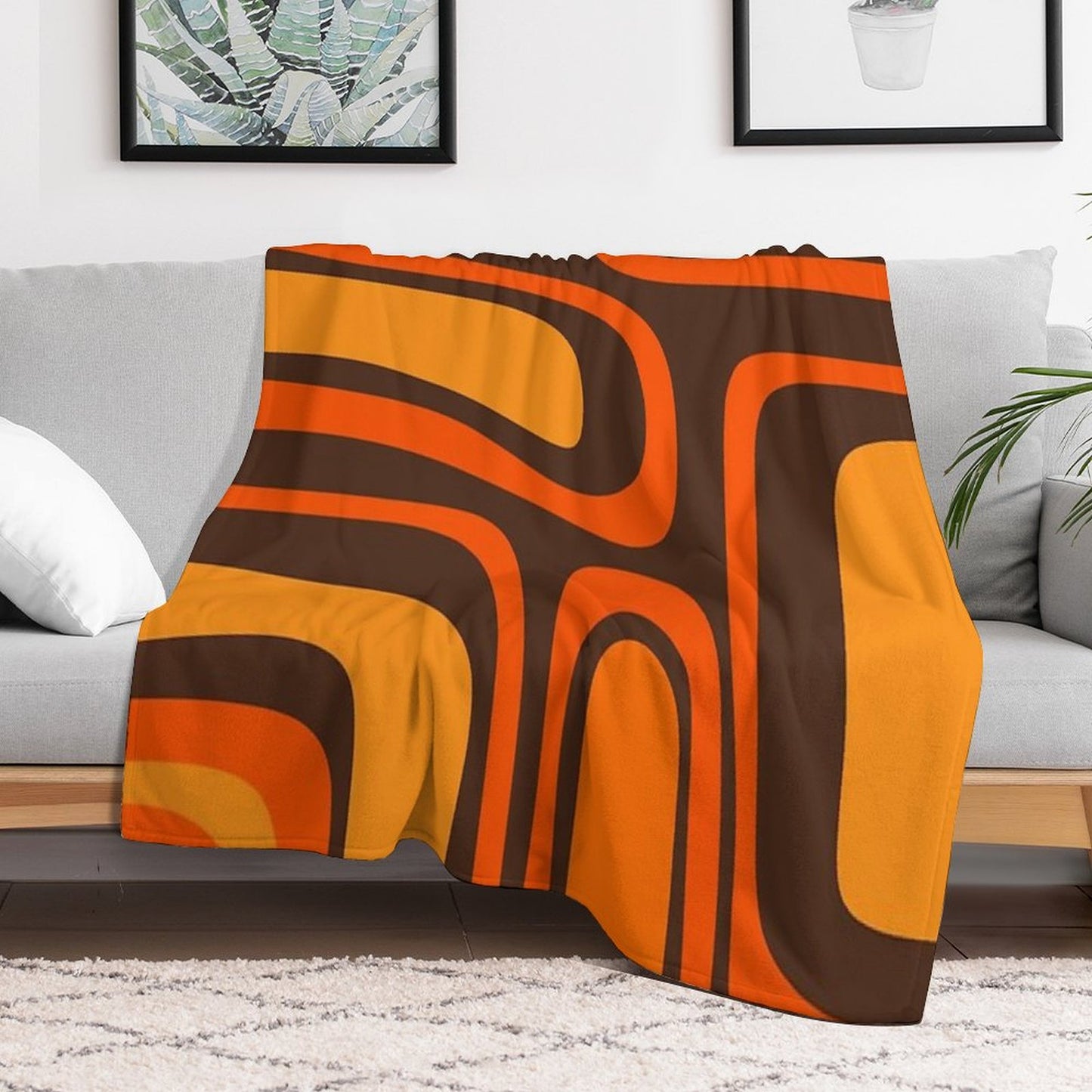 Palm Springs Retro Mid-Century Modern Abstract Pattern in 70s Brown And Orange Throw Blanket