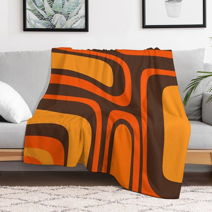 Palm Springs Retro Mid-Century Modern Abstract Pattern in 70s Brown And Orange Throw Blanket
