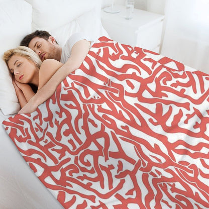 Coral Reef Pattern  Reddish Coral White Coastal Beach House Throw Blanket
