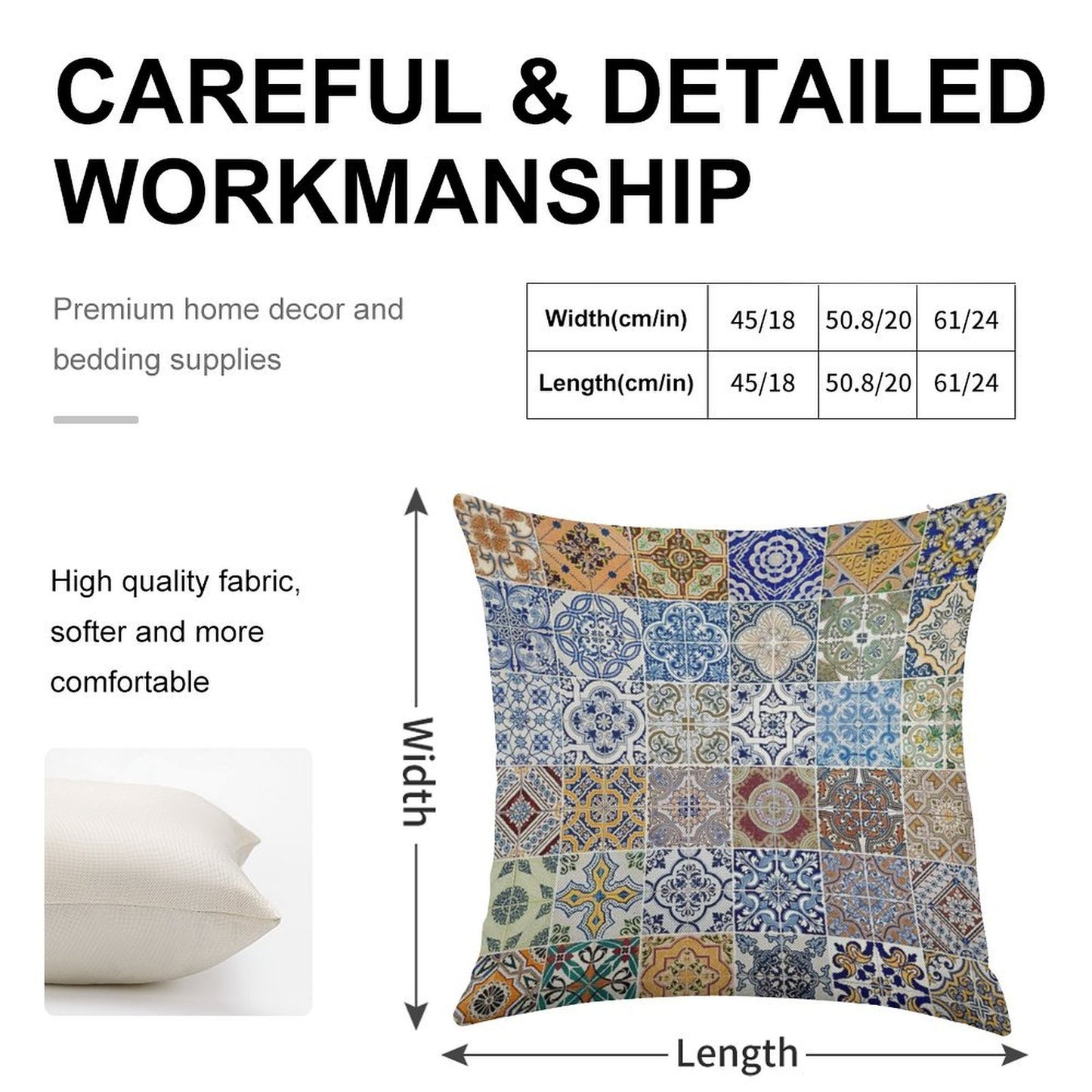 Set of 48 Ceramic Tiles Patterns Linen Throw Pillow Cover