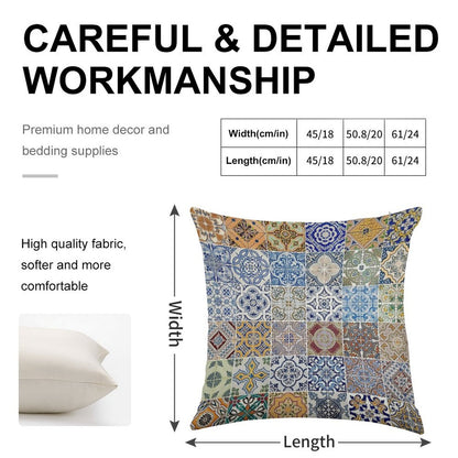 Set of 48 Ceramic Tiles Patterns Linen Throw Pillow Cover