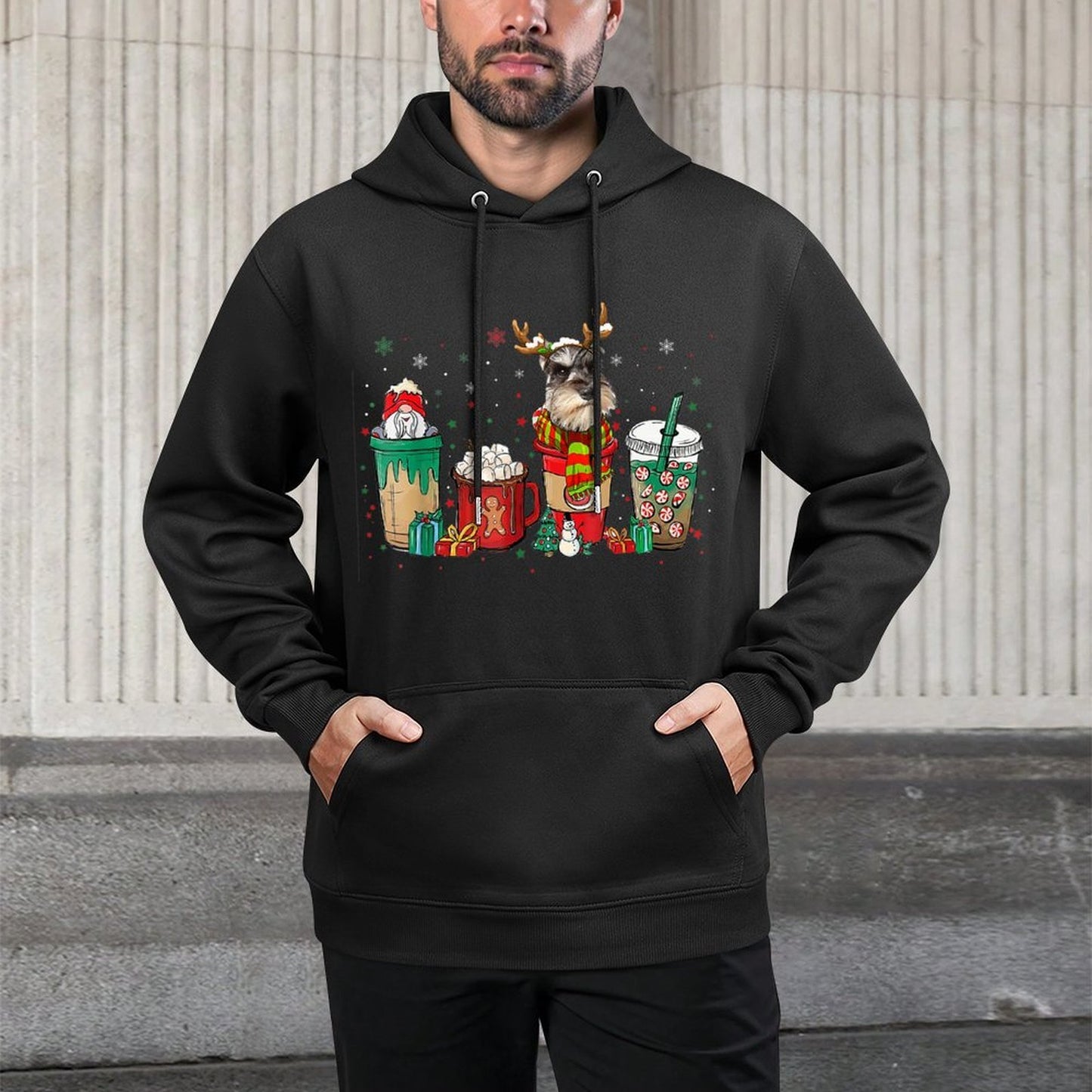 Cute Schnauzer Dog Christmas Coffee Pajamas Xmas Men Women Relaxed Fit Hoodie