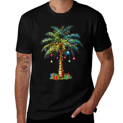 Womens Tropical Christmas Hawaiian Santa Xmas Lights Palm Tree  Trendy Pattern T-Shirt