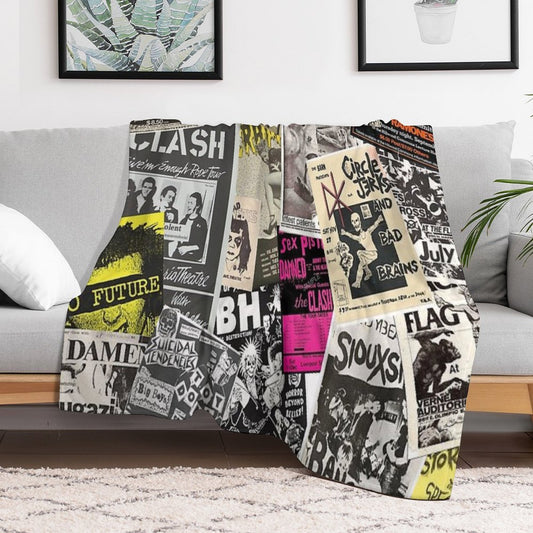 Punk Rock Music Flyers Collage Throw Blanket