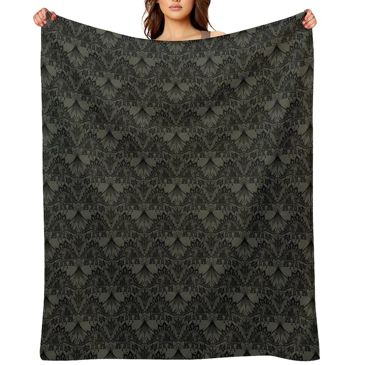 Stegosaurus Lace - Black  Grey Throw Blanket