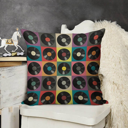 Vinyl Record Linen Throw Pillow Cover