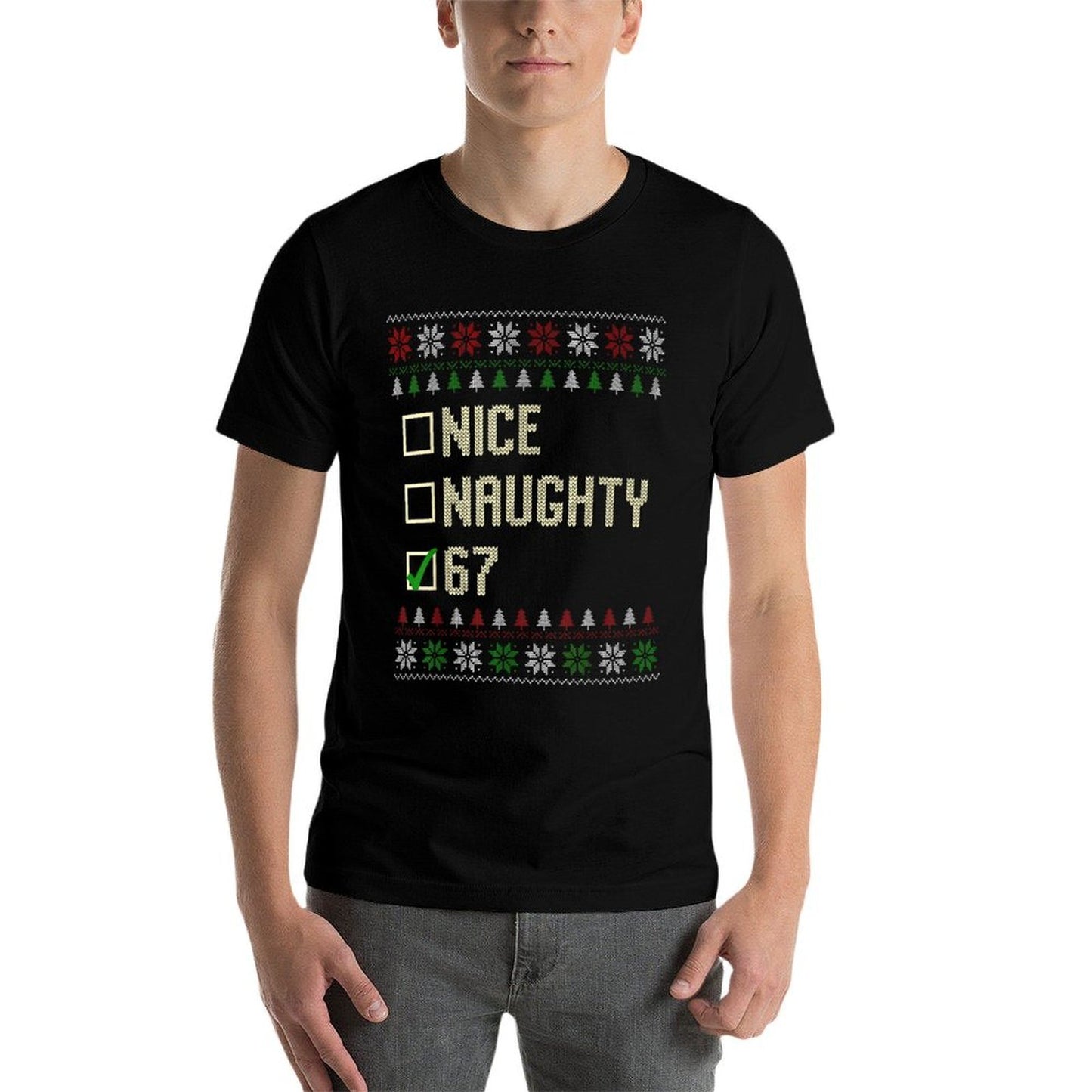 Nice Naughty 67 Funny Ugly Sweater Slang Brainrot Humor Xmas  Vintage-inspired T-Shirt