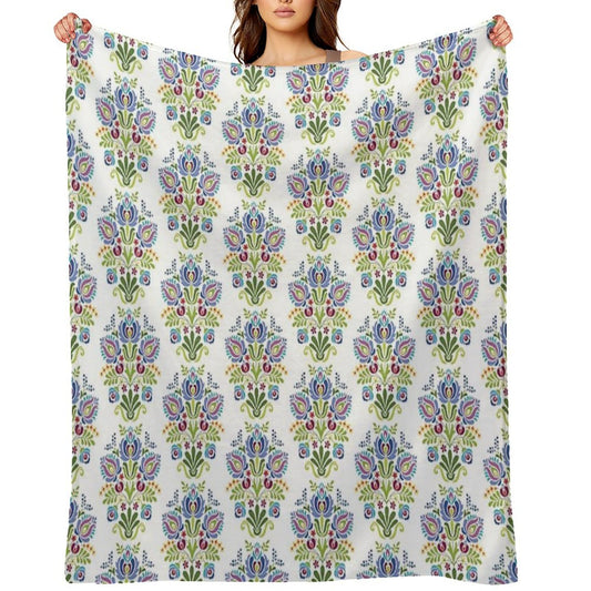 Hungarian Folk Design Violet Throw Blanket