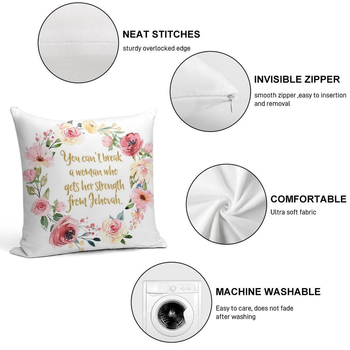 You Can't Break A Woman Who Gets Her Strength From Jehovah Soft Hidden Zipper Throw Pillow