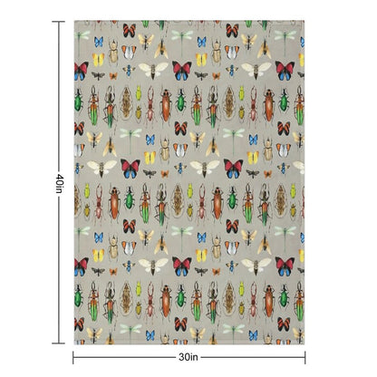 The Usual Suspects - Insects on Grey - Watercolour Bugs Pattern by Cecca Designs Throw Blanket