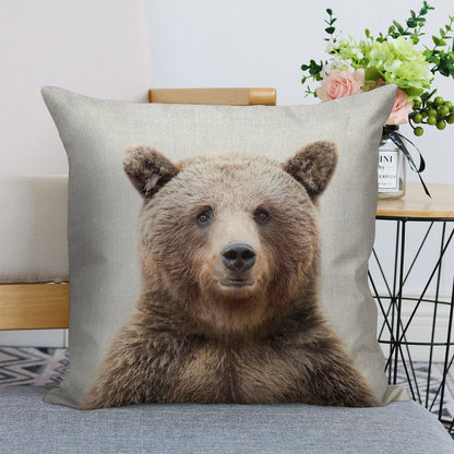 Grizzly Bear - Colorful Linen Throw Pillow Cover