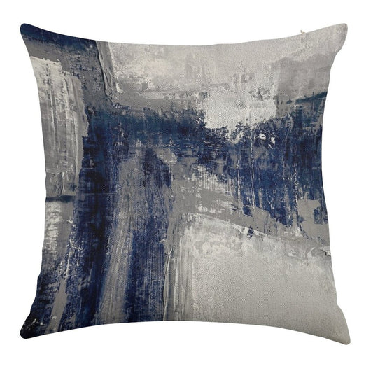 Blue Gray Abstract Linen Throw Pillow Cover
