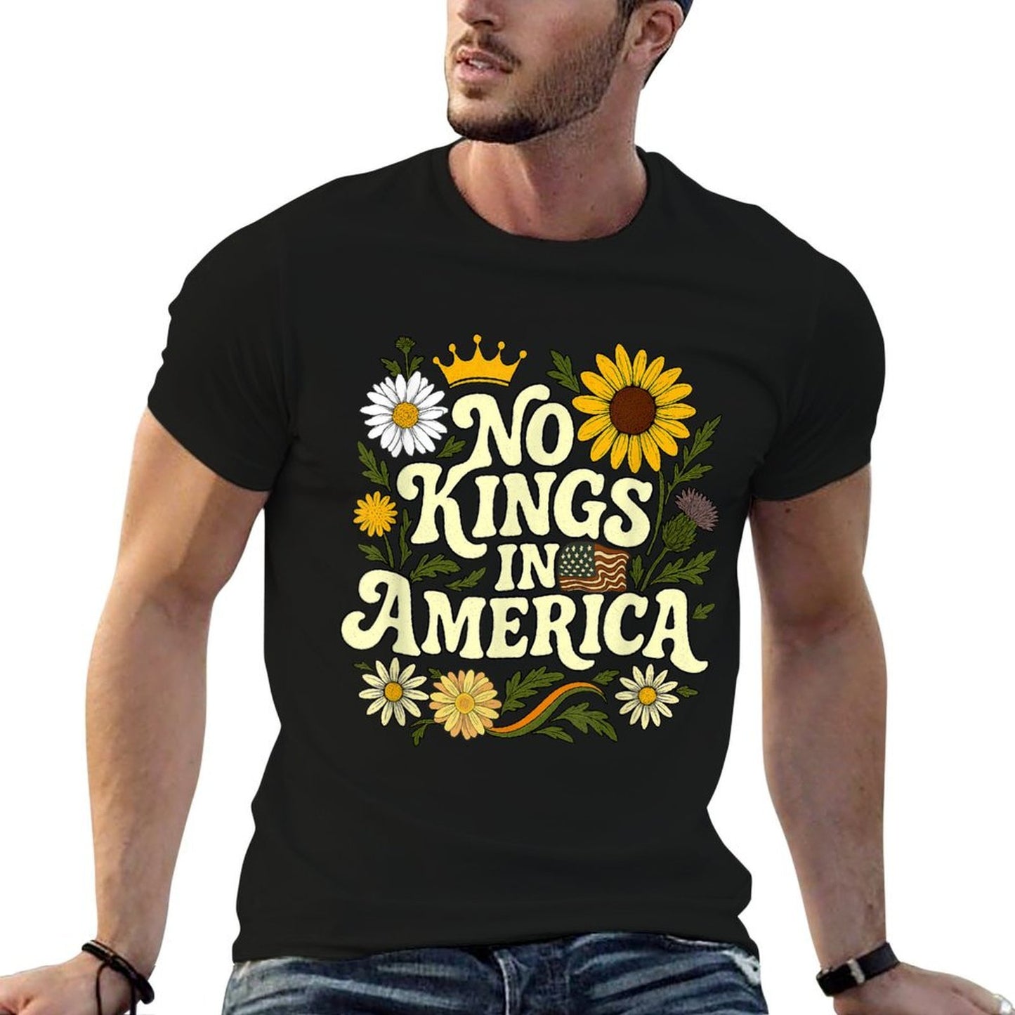 No King In American Retro Floral 70s Democracy Women  Versatile T-Shirt