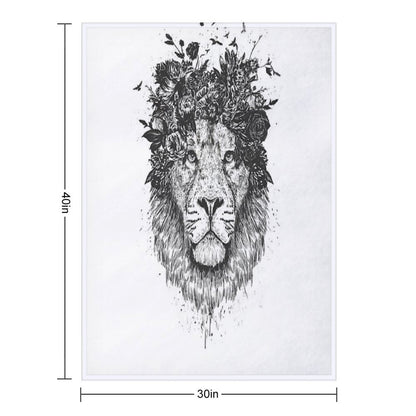 Floral Lion (bw) Throw Blanket