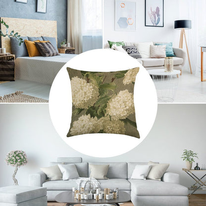 Vintage Victorian White Hydrangea Floral Linen Throw Pillow Cover