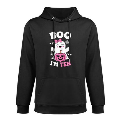 Ghost Boo Im Ten Year 10th Birthday Girls Halloween Groovy Medium-Weight Fabric Hoodie