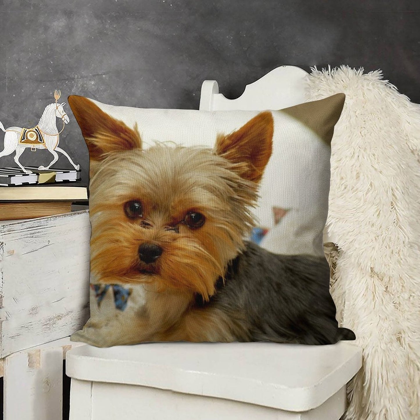 Yorkshire Terrier & Quilt Linen Throw Pillow Cover