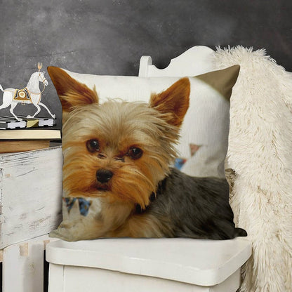 Yorkshire Terrier & Quilt Linen Throw Pillow Cover