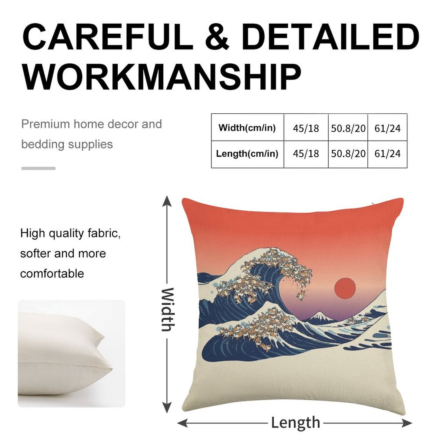 The Great Wave of Shiba Inu Linen Throw Pillow Cover