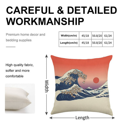 The Great Wave of Shiba Inu Linen Throw Pillow Cover