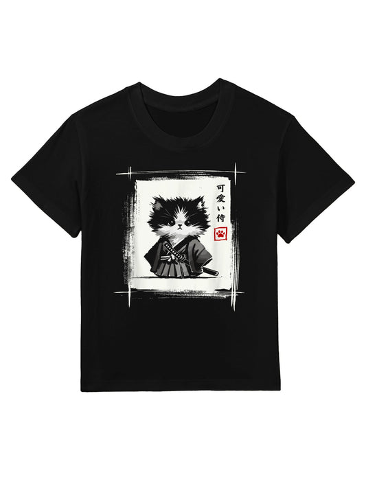 Samurai Cat Japanese Art Sumi-e Novelty Kawaii Funny Cat Kids T-Shirt