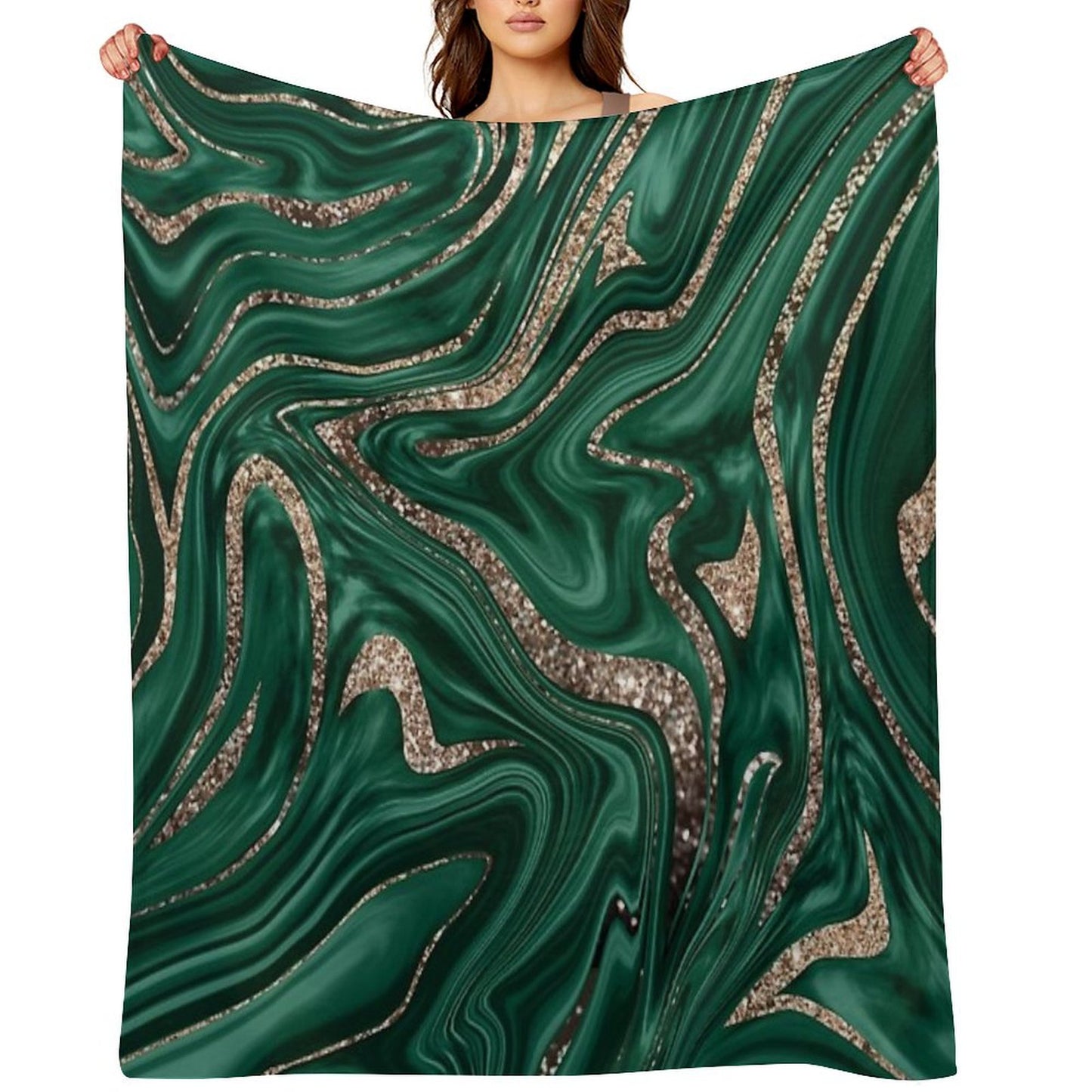 Emerald Green Black Gold Glam Marble #1 (Photo of Glitter Only - Not Reflective) Throw Blanket