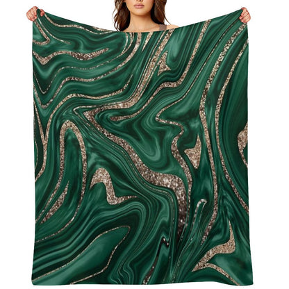 Emerald Green Black Gold Glam Marble #1 (Photo of Glitter Only - Not Reflective) Throw Blanket