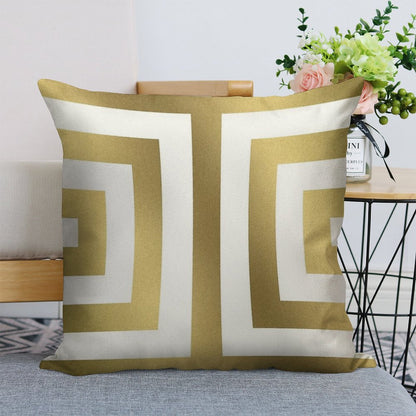 Gold Greek Stripes Linen Throw Pillow Cover