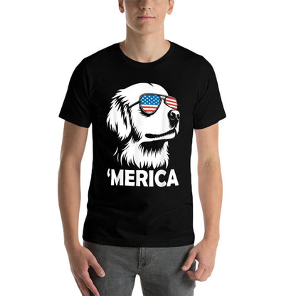 Golden Retriever 4th of July Merica  Fade-proof Color T-Shirt
