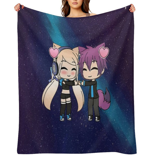 Cute Gacha Girl And Boy with Fox Tail Throw Blanket