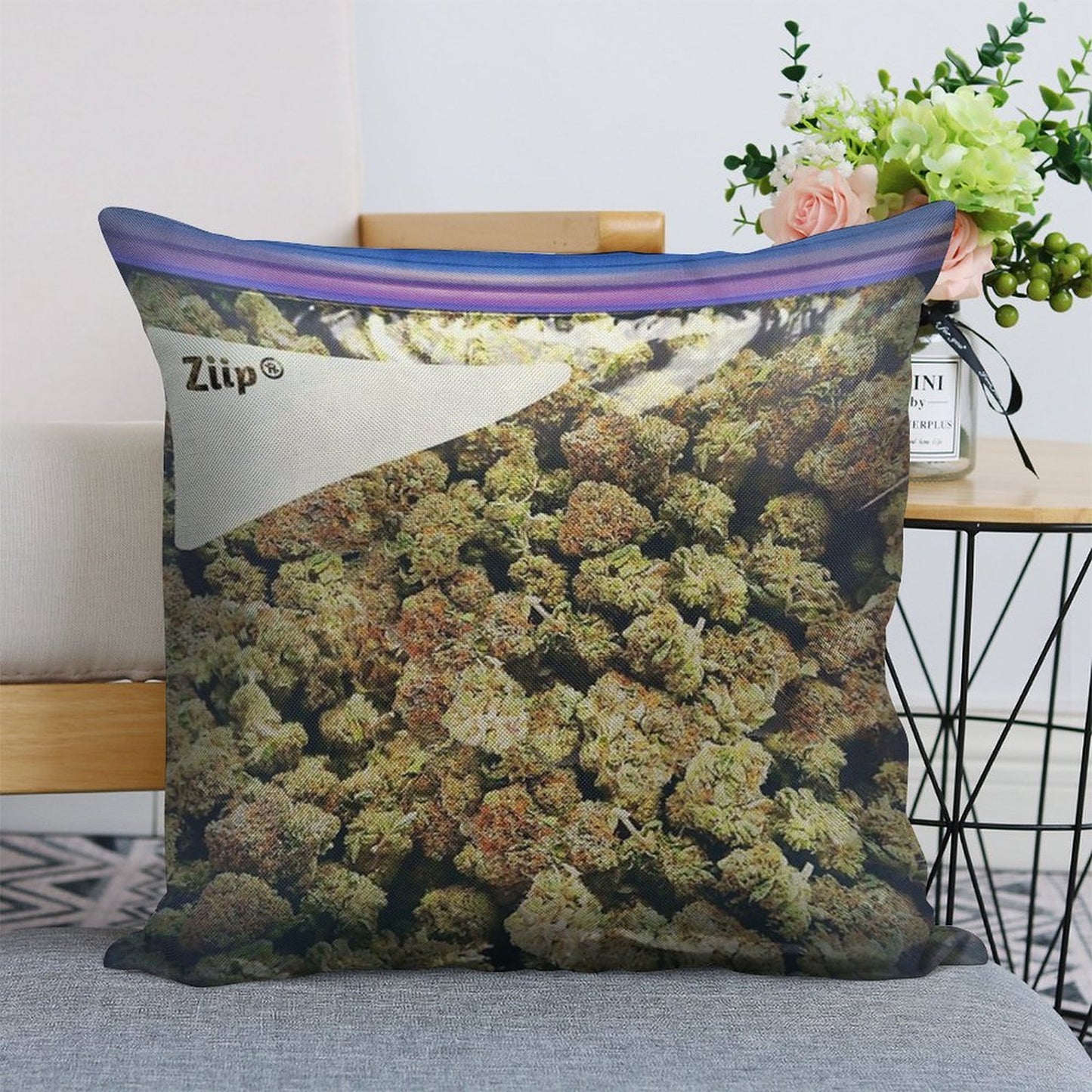 Weed Zip Lock Cannabis Extra Large Dank Linen Throw Pillow Cover