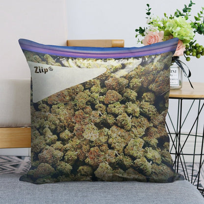 Weed Zip Lock Cannabis Extra Large Dank Linen Throw Pillow Cover