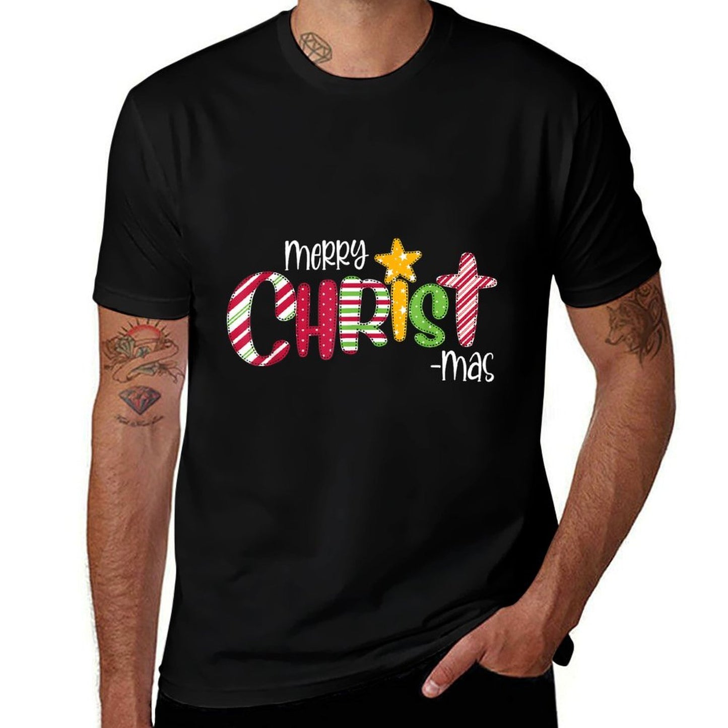 Merry Christmas Candy Cane Christ Holiday Faith  Summer-ready Fabric T-Shirt