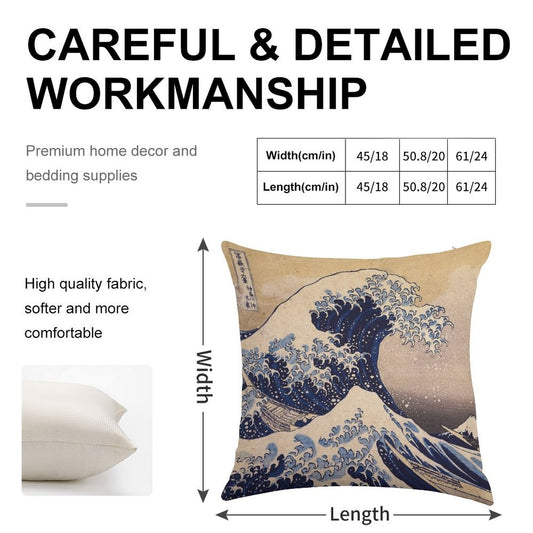 The Great Wave Off Kanagawa by Katsushika Hokusai (c 1830-1833) Linen Throw Pillow Cover