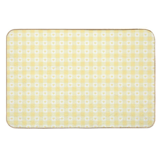 Yellow Heart Gingham Checkered Pattern  Non-Slip Bath Mat