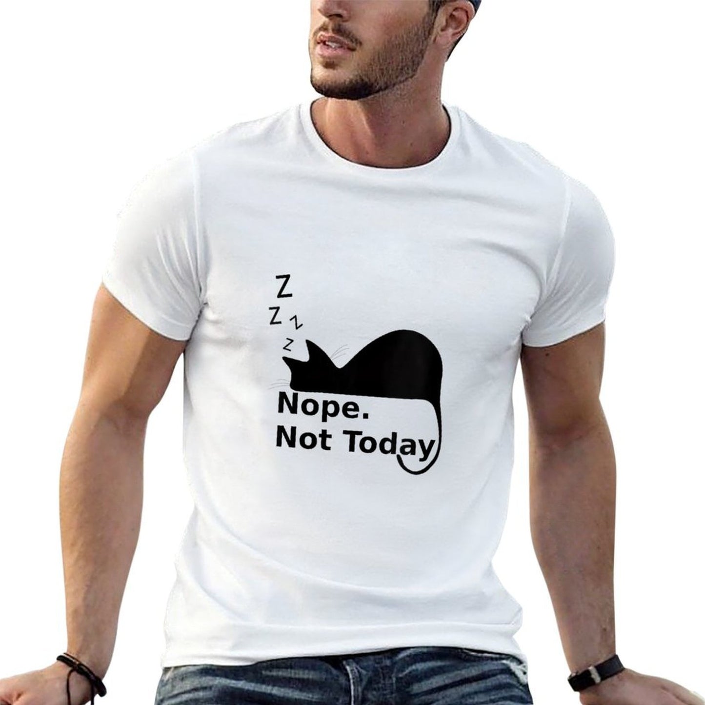 Womens Nope Not Today Cute Sleeping Cat  Oversized Silhouette T-Shirt