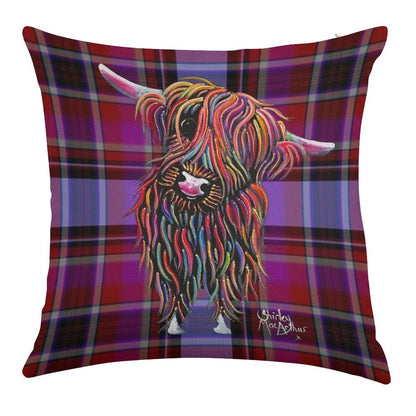SCoTTiSH HiGHLaND CoW ' TaRTaN BoLLY P ' BY SHiRLeY MacARTHuR Linen Throw Pillow Cover