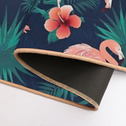 Flamingo Hibiscus Tropical Leaves Bath Mat