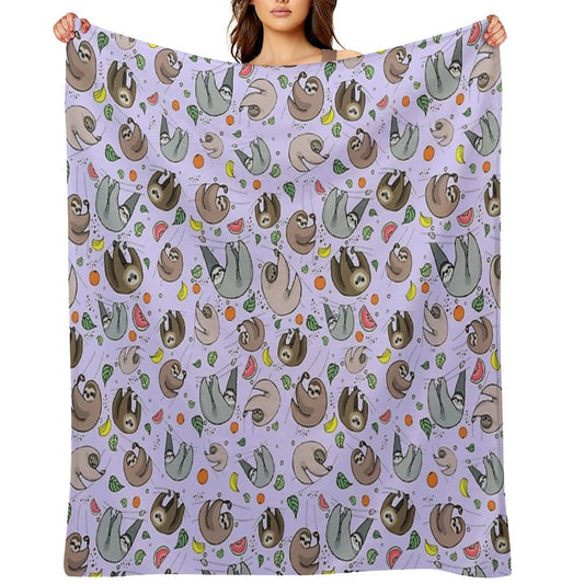 Sloths in Purple Throw Blanket