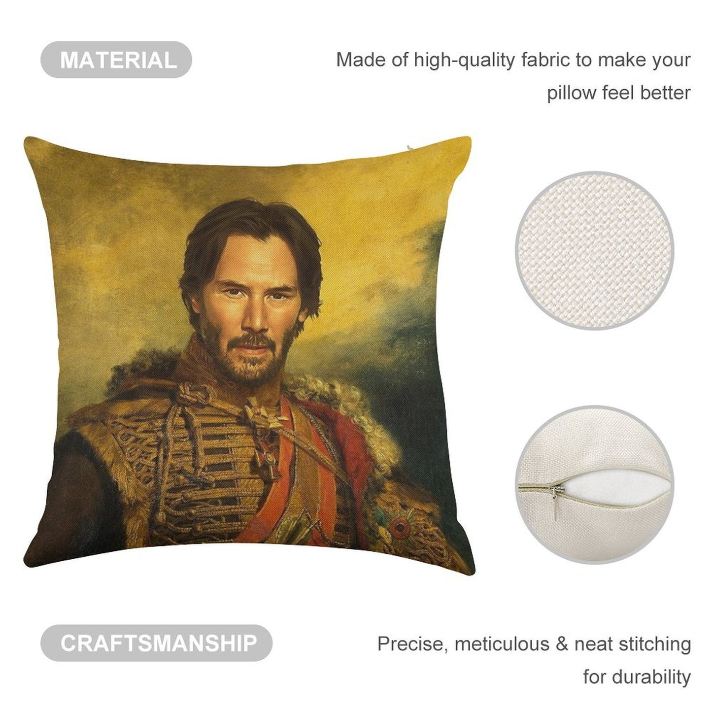 Keanu Reeves - Replaceface Linen Throw Pillow Cover