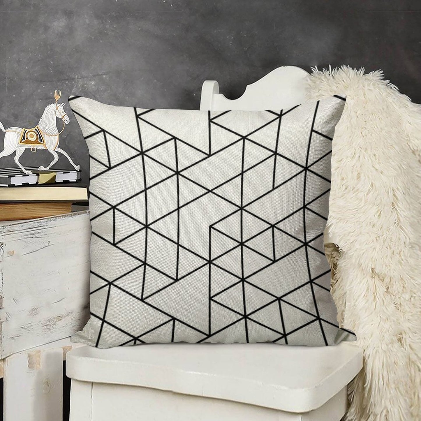 Triangles, Black And White Linen Throw Pillow Cover