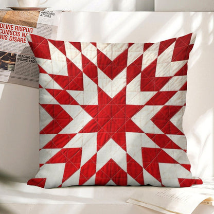 Red And White Lone Star Quilt Linen Throw Pillow Cover
