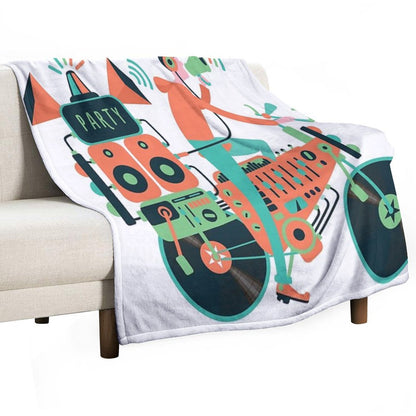 Party Bike. Music And Cycling Throw Blanket