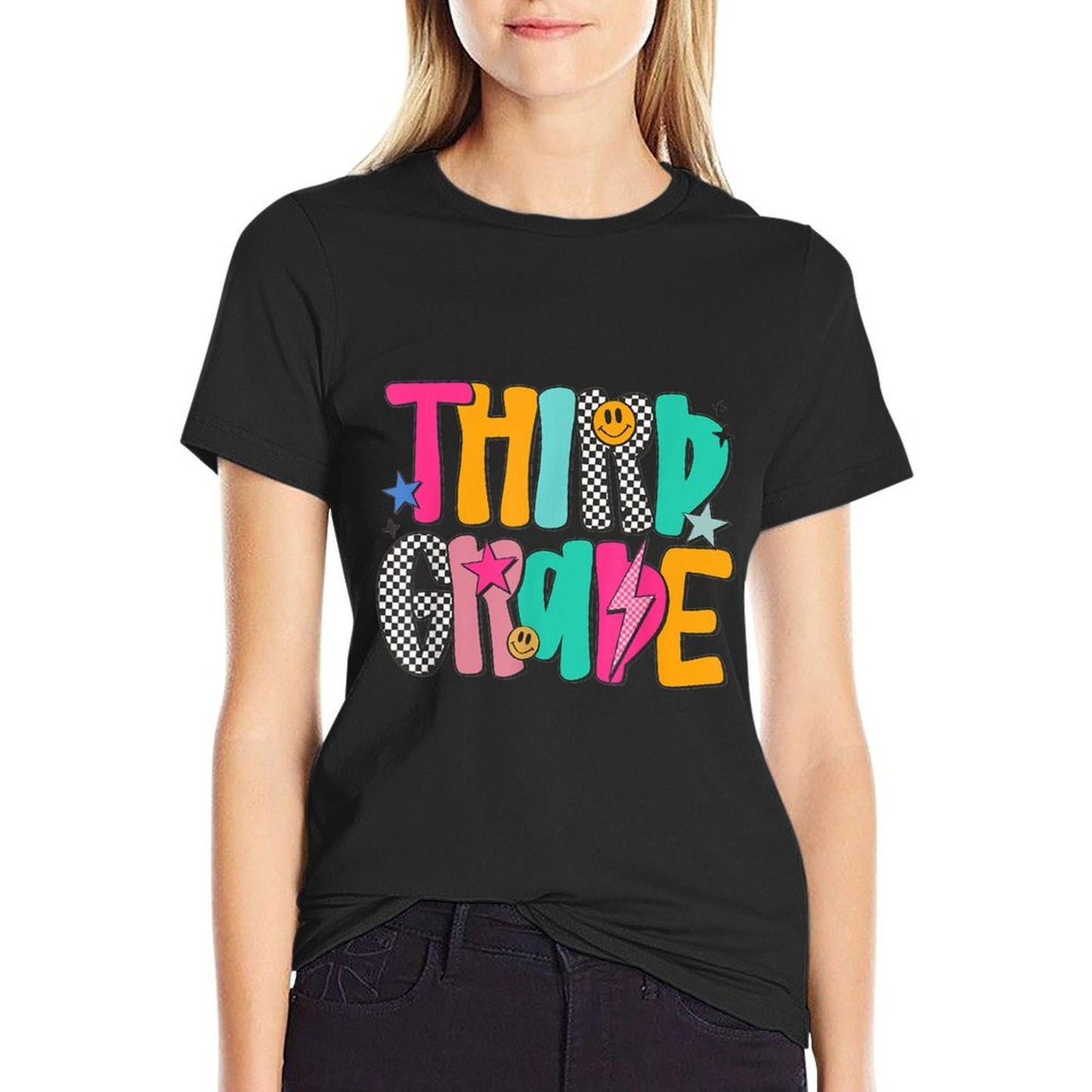 Women Third Grade Retro Checkered Teacher Back To School  Vintage-inspired T-Shirt