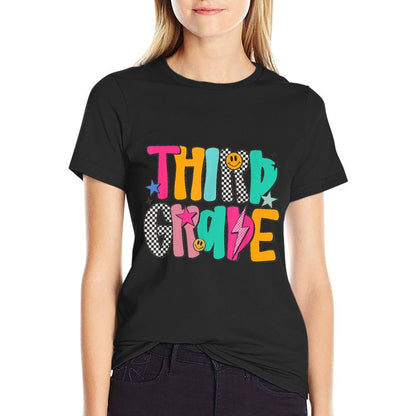 Women Third Grade Retro Checkered Teacher Back To School  Vintage-inspired T-Shirt