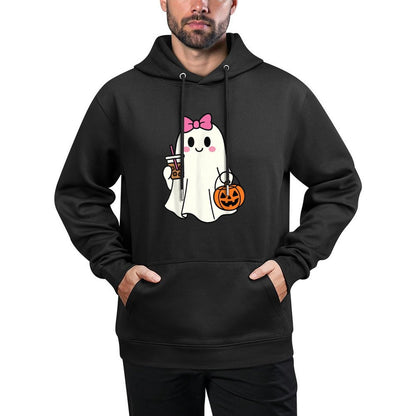 Halloween Ghost Drinking Coffee Iced Coffee Costume Women All-Day Comfort Hoodie