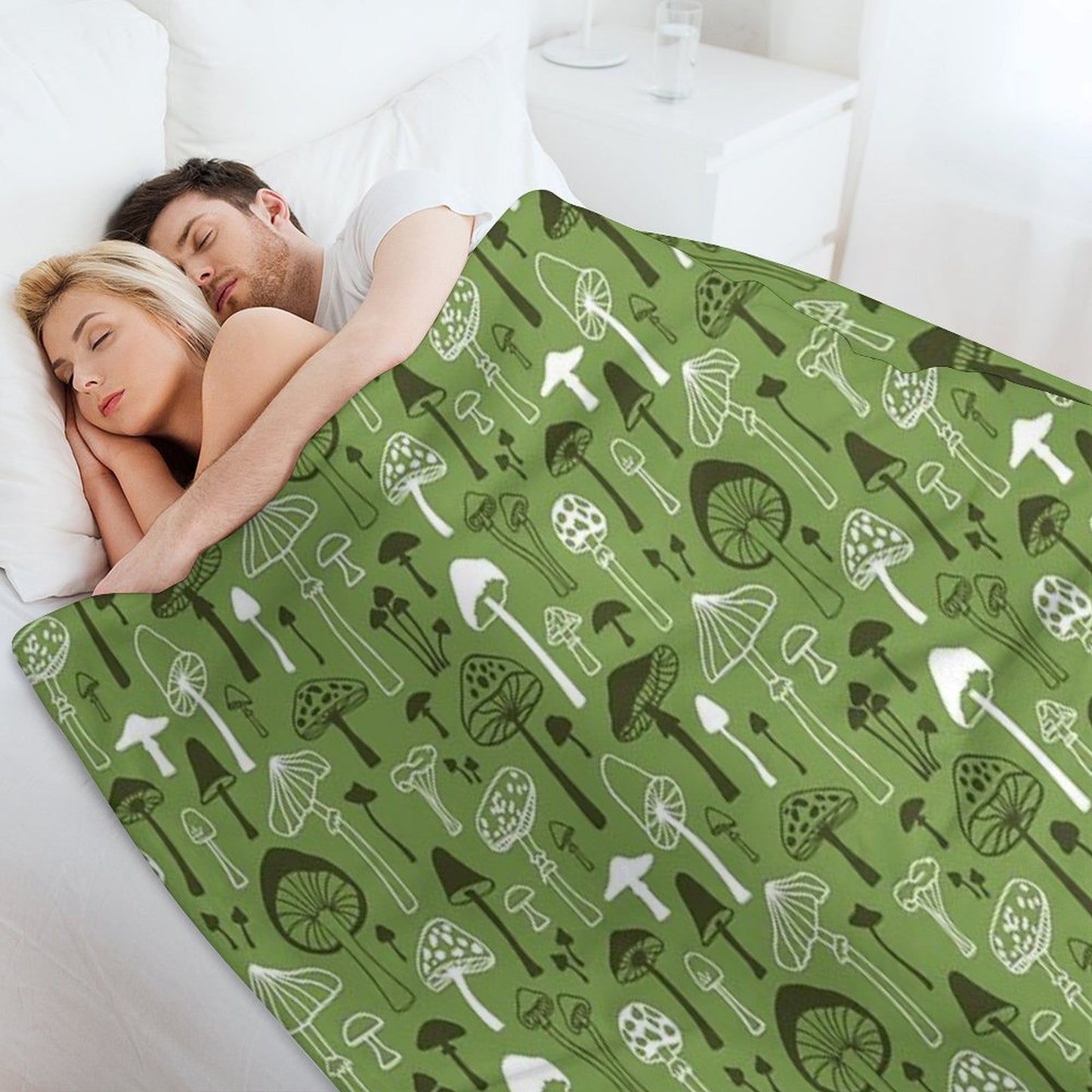 Mushrooms in Green Throw Blanket