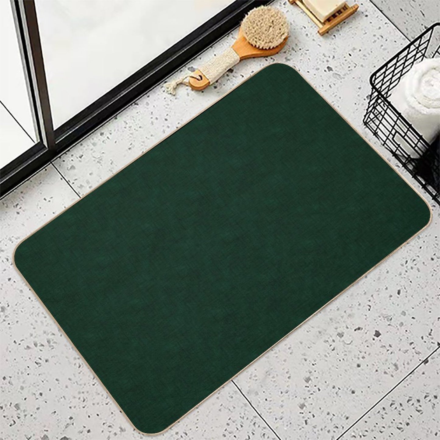 Textured Dark Green, Solid Green Bath Mat