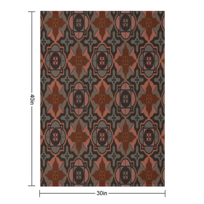 Muted Gray Acorn Brown Arabesque Style Tile Pattern Throw Blanket