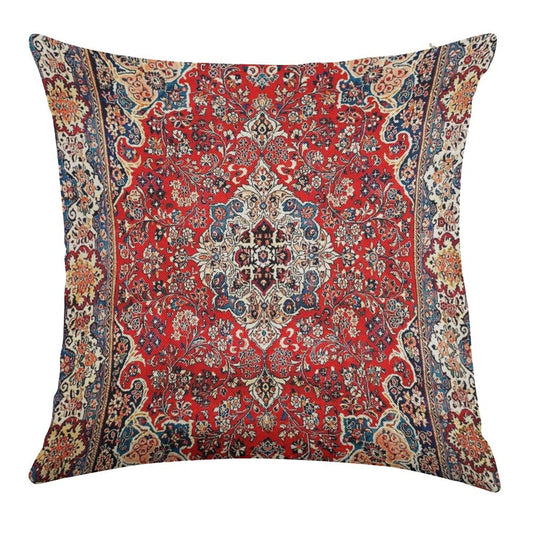 Red Blue Sarouk Persian Carpet Print Linen Throw Pillow Cover